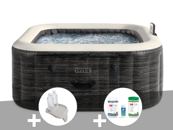Kit spa gonflable purespa ardoise carré bulles 4 places + porte-verre + kit de