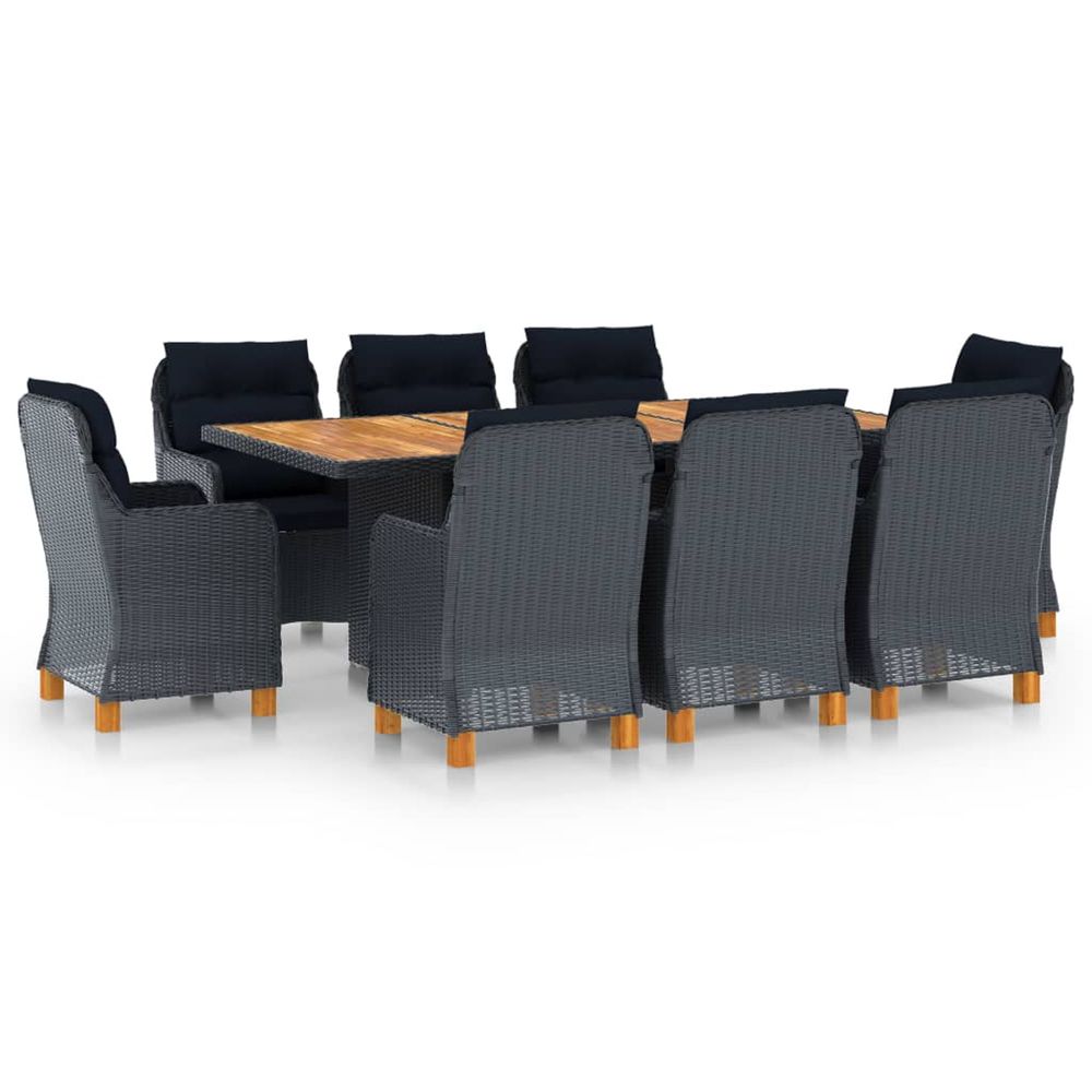 Ensemble à manger d'extérieur 9 pcs et coussins résine tressée