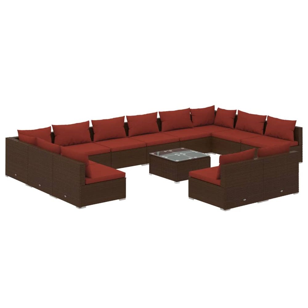 Salon de jardin 13 pcs avec coussins marron résine tressée