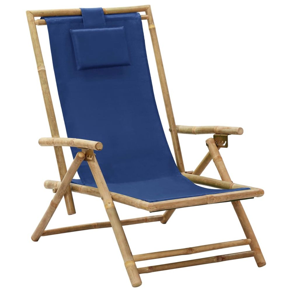 Fauteuil pliant inclinable en bambou et tissu bleu marine