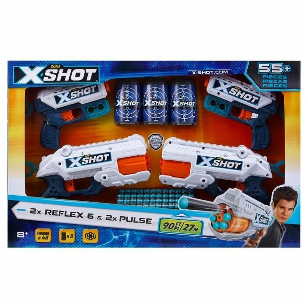Pack blasters - combo pack 2 kickback + 2 reflex 6 - blasters avec tir à 27 m et canon rotatif