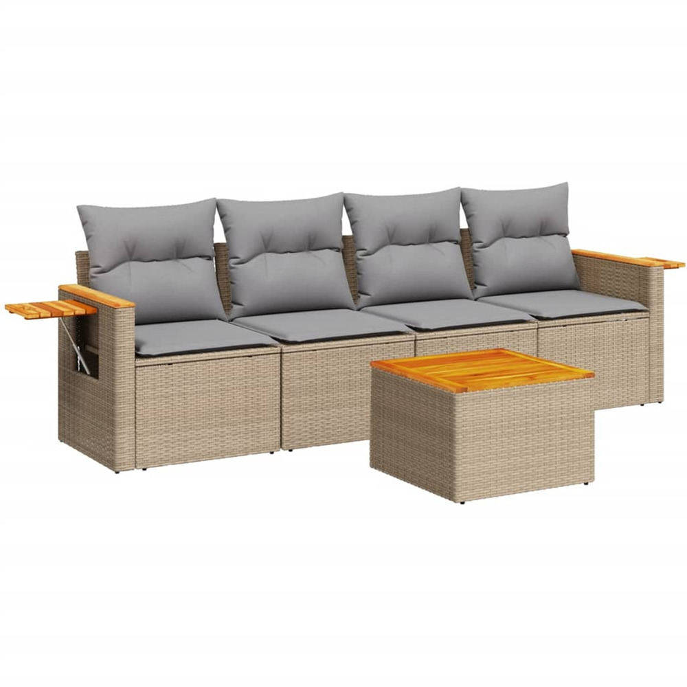 Salon de jardin avec coussins 5 pcs beige résine tressée
