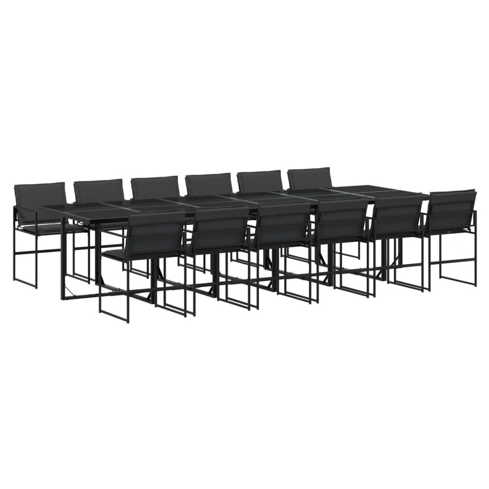 Ensemble à manger de jardin avec coussins 13 pcs noir textilène