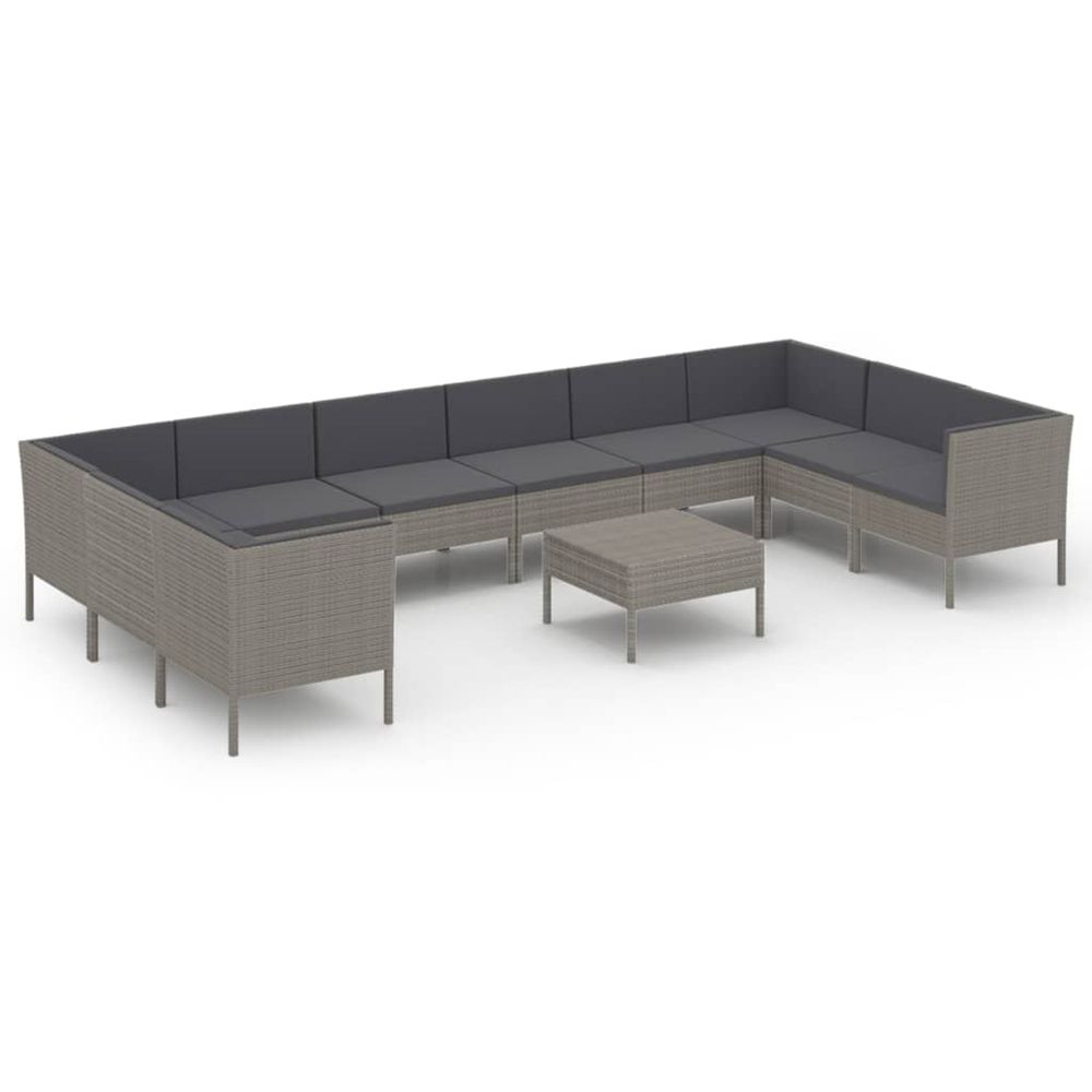 Salon de jardin 11 pcs avec coussins résine tressée gris