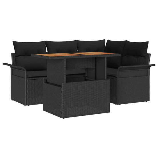 Ensemble de canapé de jardin 5 pcs noir poly rotin