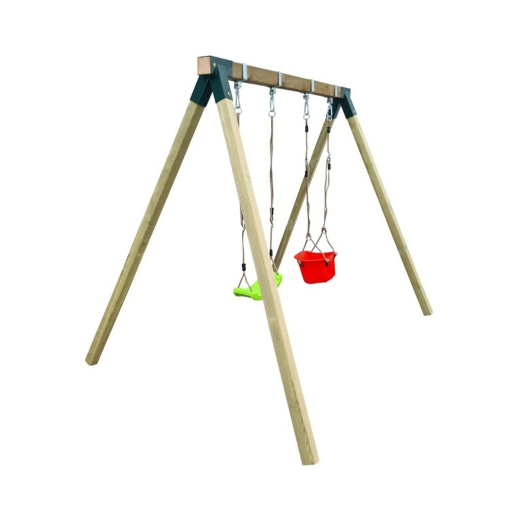 Balançoire en bois carrée masgames reiko siège plat + siège bébé