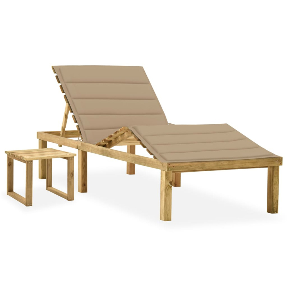 Chaise longue de jardin avec table et coussin pin imprégné bain de soleil