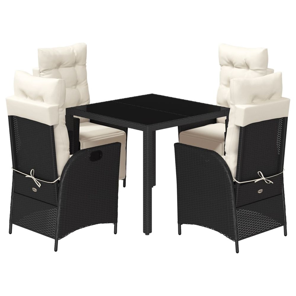 Ensemble à manger de jardin coussins 5pcs noir résine tressée