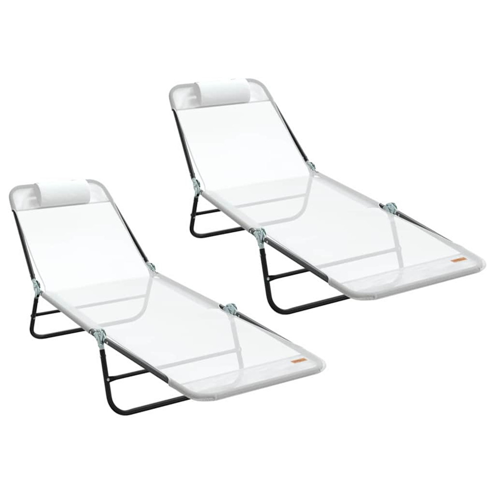 Chaise longue pliante 2 pcs crème 182 x 55 x 85,5 cm textilène bain de soleil