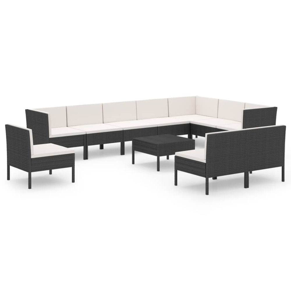 Salon de jardin 11 pcs avec coussins résine tressée noir