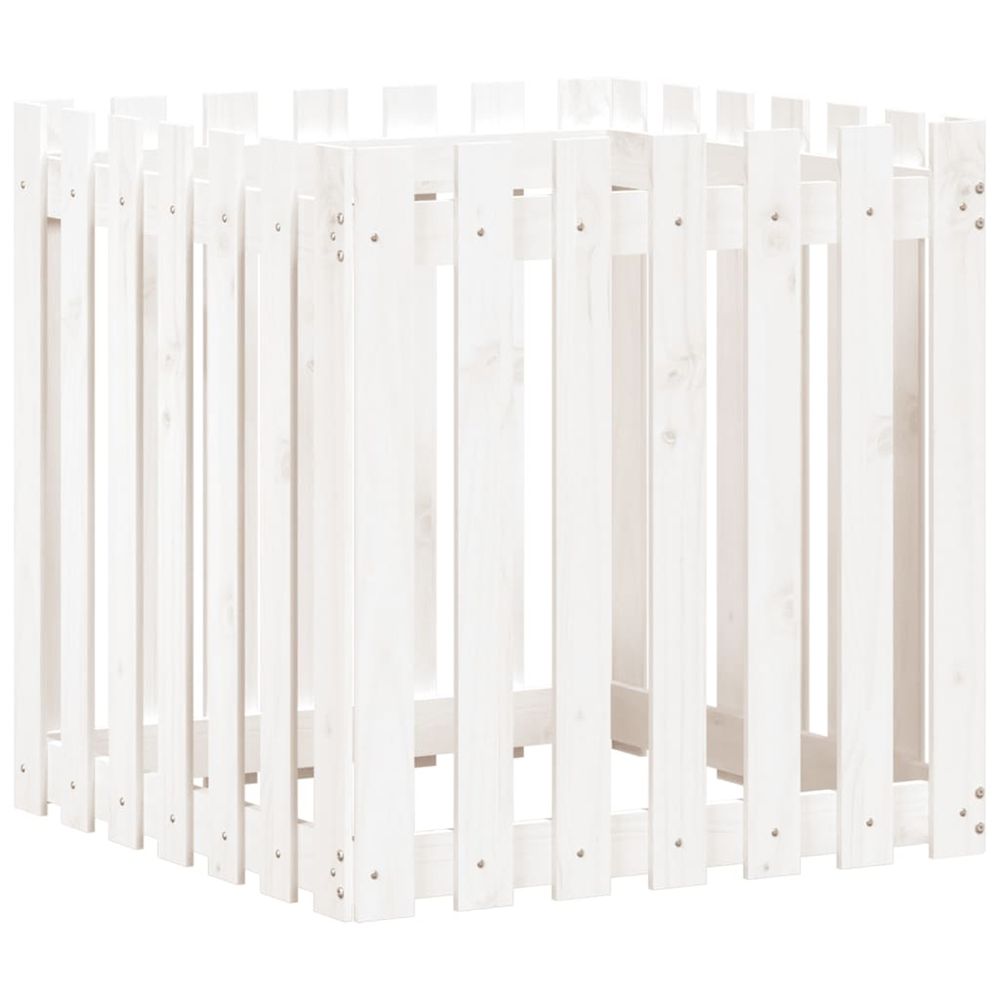 Jardinière d'extérieur avec design de clôture blanc 70x70x70 cm pin massif