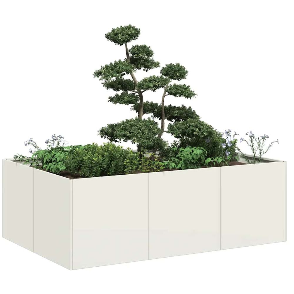Grand bac à fleurs rectangulaire en acier robuste design minimaliste pour jardin moderne blanc 120x80x40cm