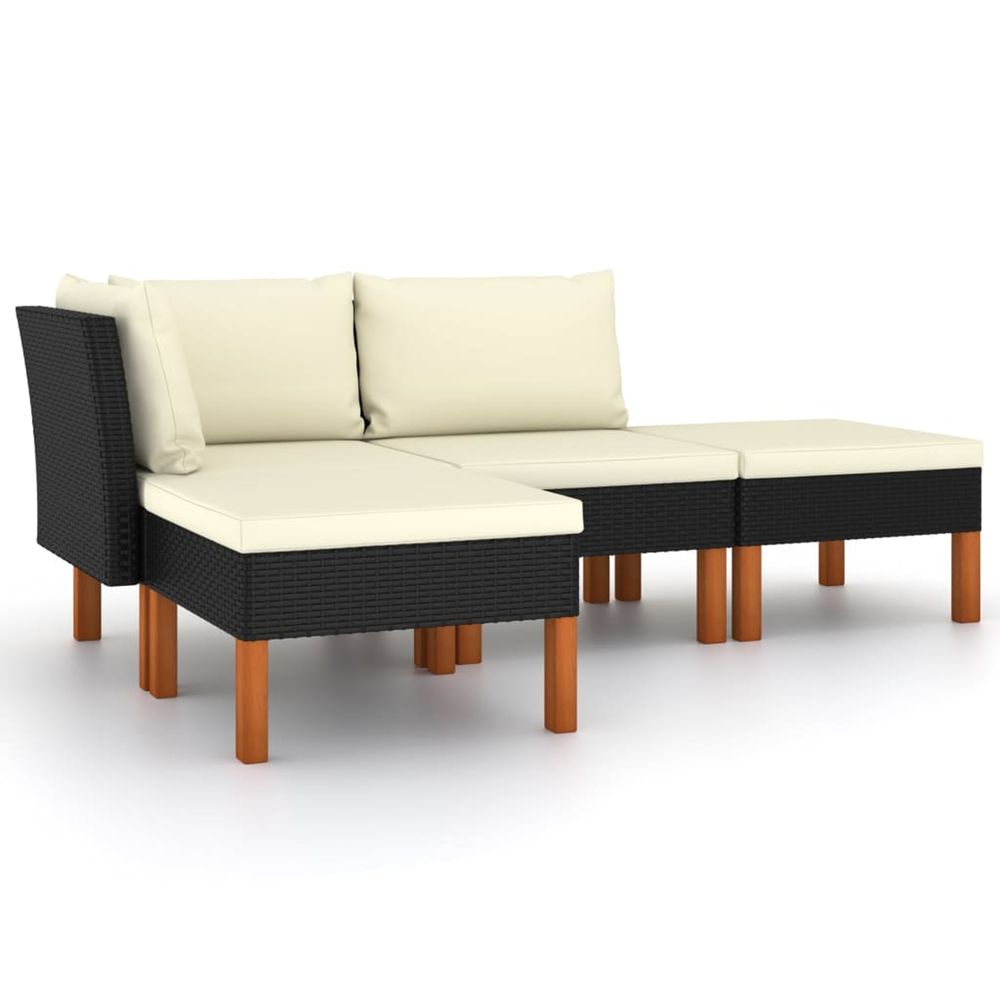 Salon de jardin 4 pcs avec coussins résine tressée noir