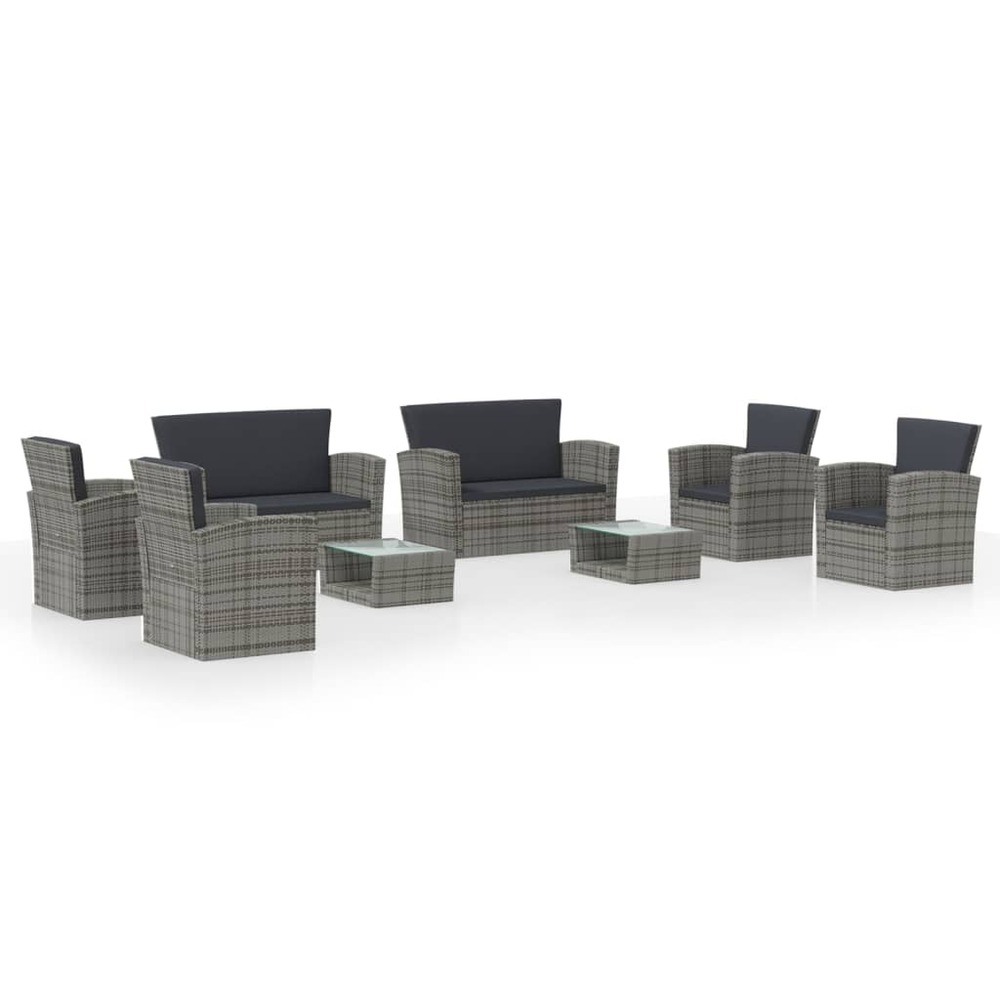 Salon de jardin meuble d'extérieur ensemble de mobilier 8 pièces avec coussins résine tressée gris