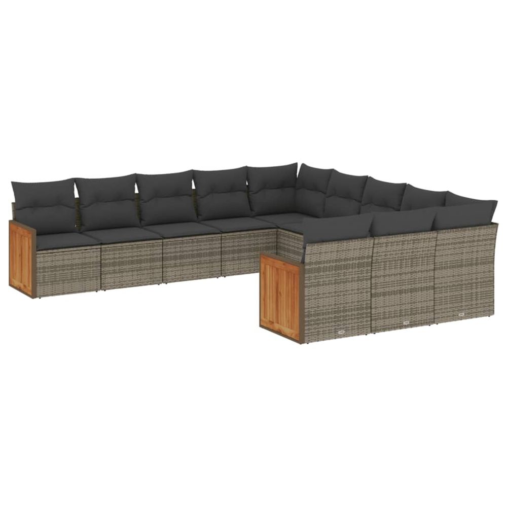 Salon de jardin 11 pcs avec coussins gris résine tressée