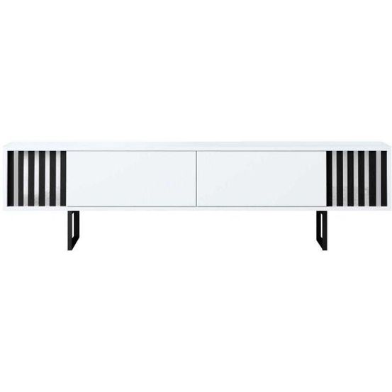 Meuble tv en aggloméré et métal chrome line blanc