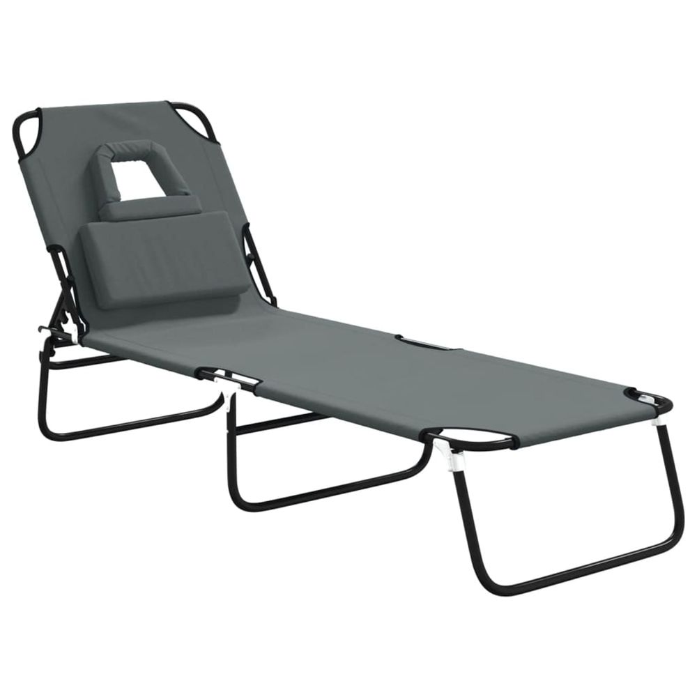 Chaise longue pliante gris tissu oxford acier enduit de poudre bain de soleil
