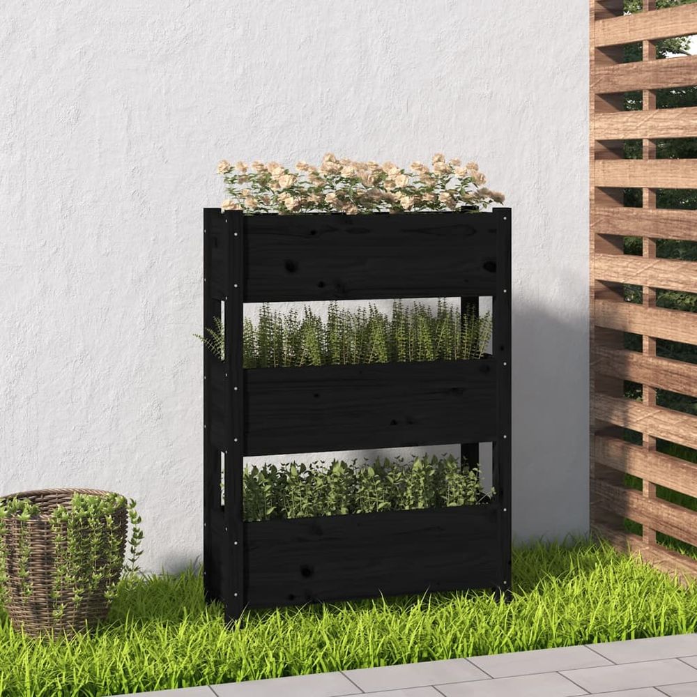 Jardinière verticale 3 bacs en bois de pin petit balcon 77 cm noir
