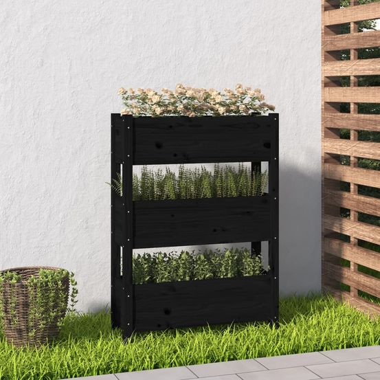 Jardinière verticale 3 bacs en bois de pin petit balcon 77 cm noir