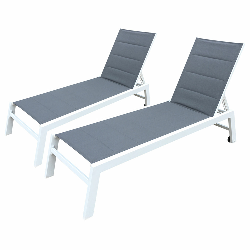 Lot de 2 bains de soleil barbados en textilène gris - aluminium blanc