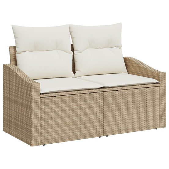 Ensemble de canapé de jardin 8 pièces avec coussins beige polyrotin acacia