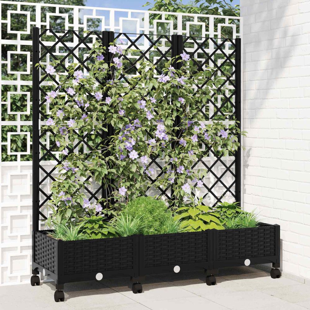 Grande jardinière treillis polypropylène patio jardin tuteur plantes roues 120x40cm noir