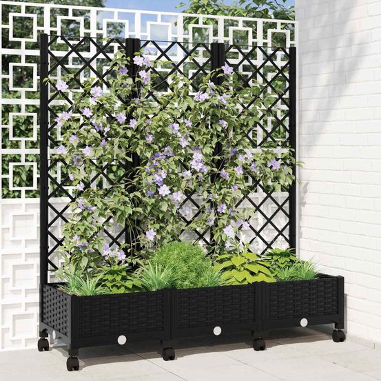 Grande jardinière treillis polypropylène patio jardin tuteur plantes roues 120x40cm noir