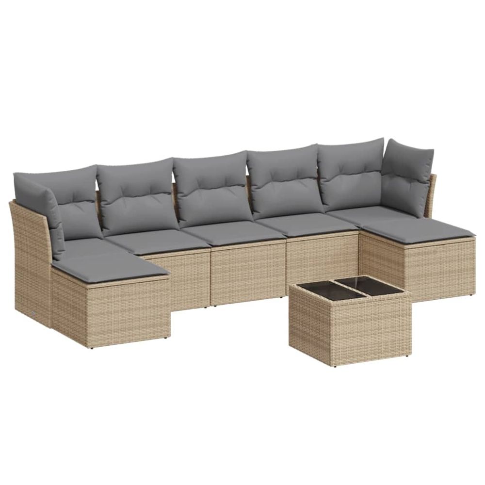 Salon de jardin avec coussins 8 pcs beige résine tressée