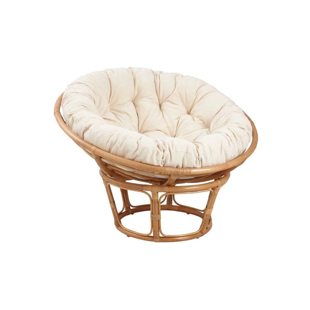 Fauteuil papasan en rotin avec coussin écru