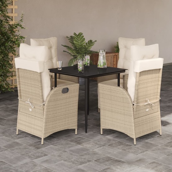 Ensemble à manger de jardin avec coussins 5pcs beige poly rotin
