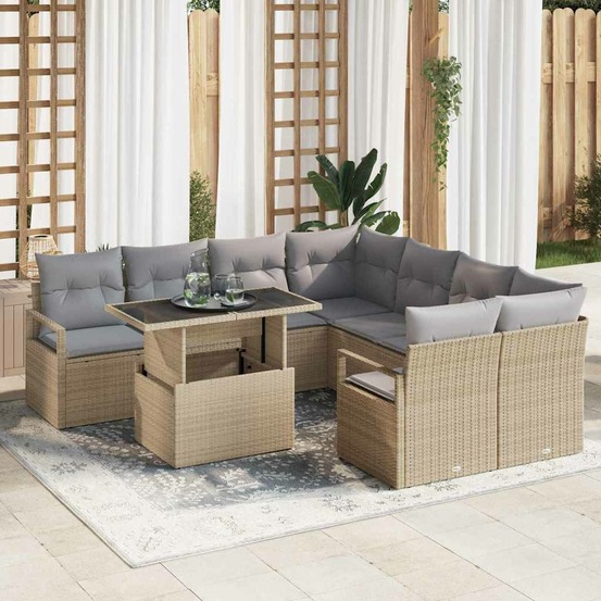 Ensemble de canapé de jardin 9 pcs beige poly rotin