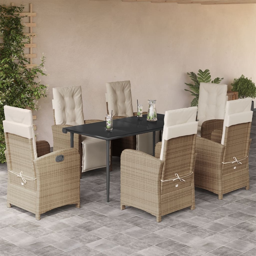 Ensemble à manger de jardin et coussins 7 pcs beige poly rotin