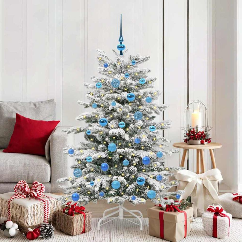 Sapin artificiel blanc 150 cm pour salon, kit complet avec lumières led chaudes