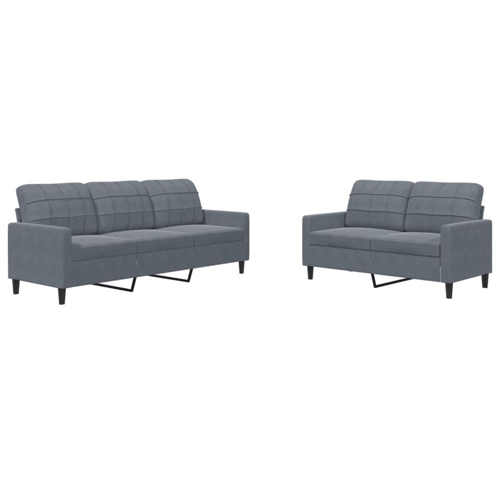 Ensemble de canapés 2 pcs avec coussins gris foncé velours