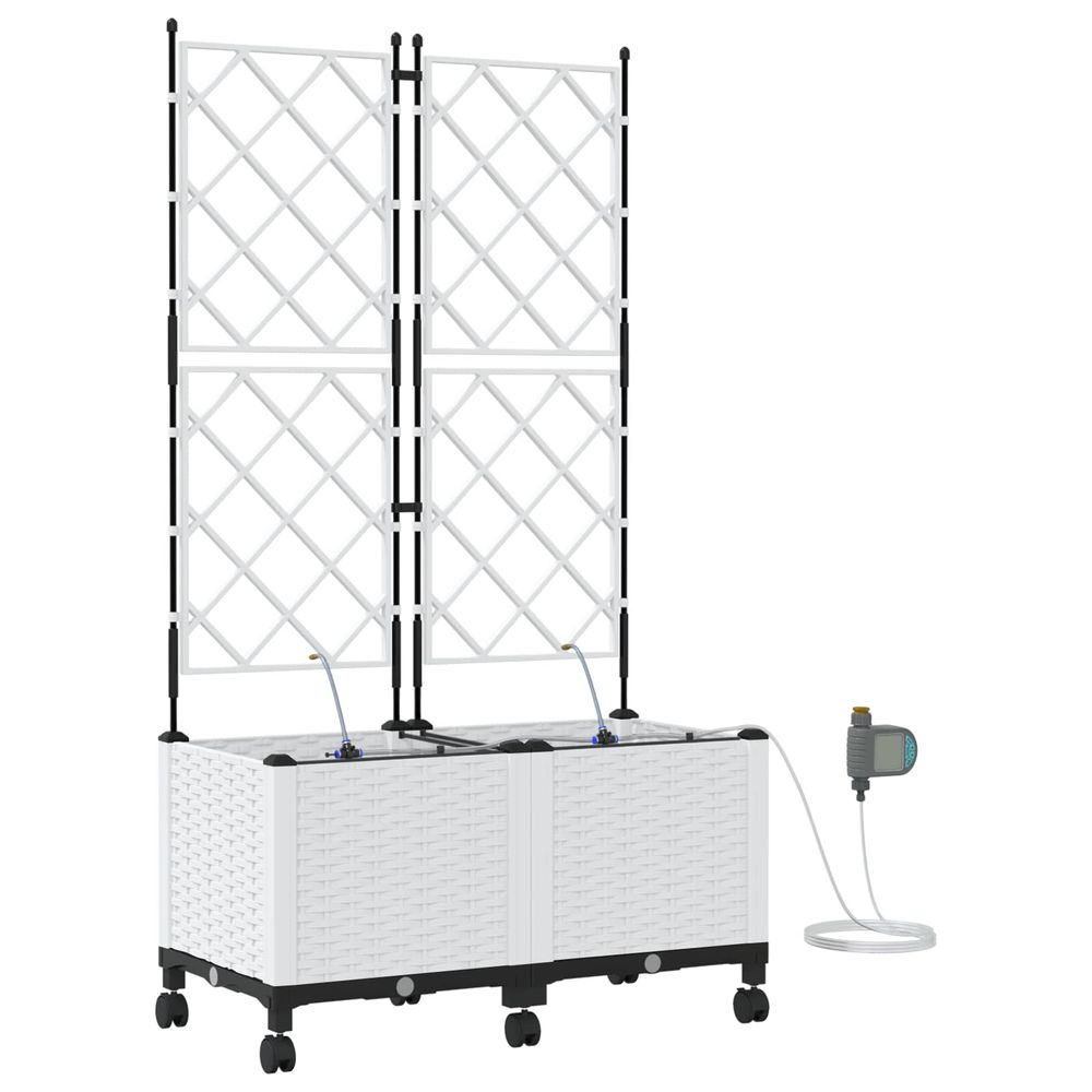 Porte-plante de jardin avec irrigation et roues 2 pc blanc pp