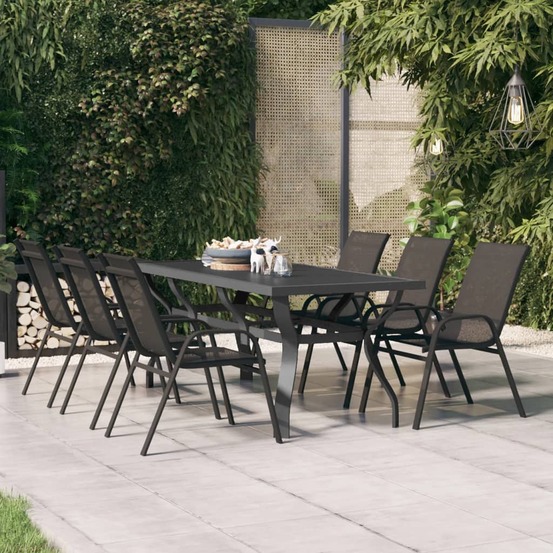 Table de jardin gris et noir 180x80x70 cm acier et verre