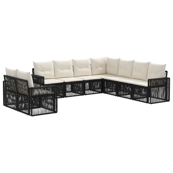 Ensemble de canapé de jardin 9 pc noir et blanc crème polyrotin