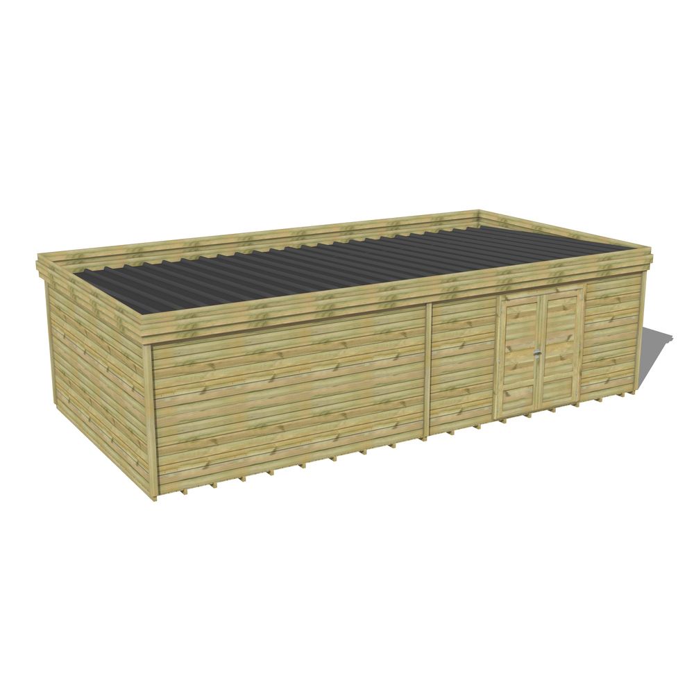 Abri de jardin bois pin traité autoclave 27mm - 8,595x4,34m / 37m2 - bac acier - plancher bois