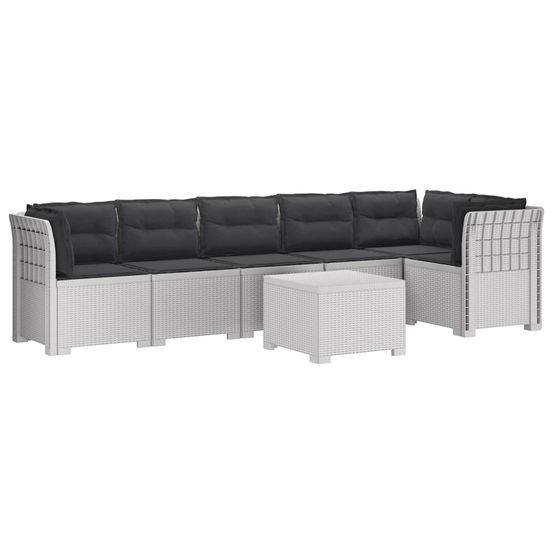 Canapé de jardin 6 places avec coussins aspect rattan pp blanc