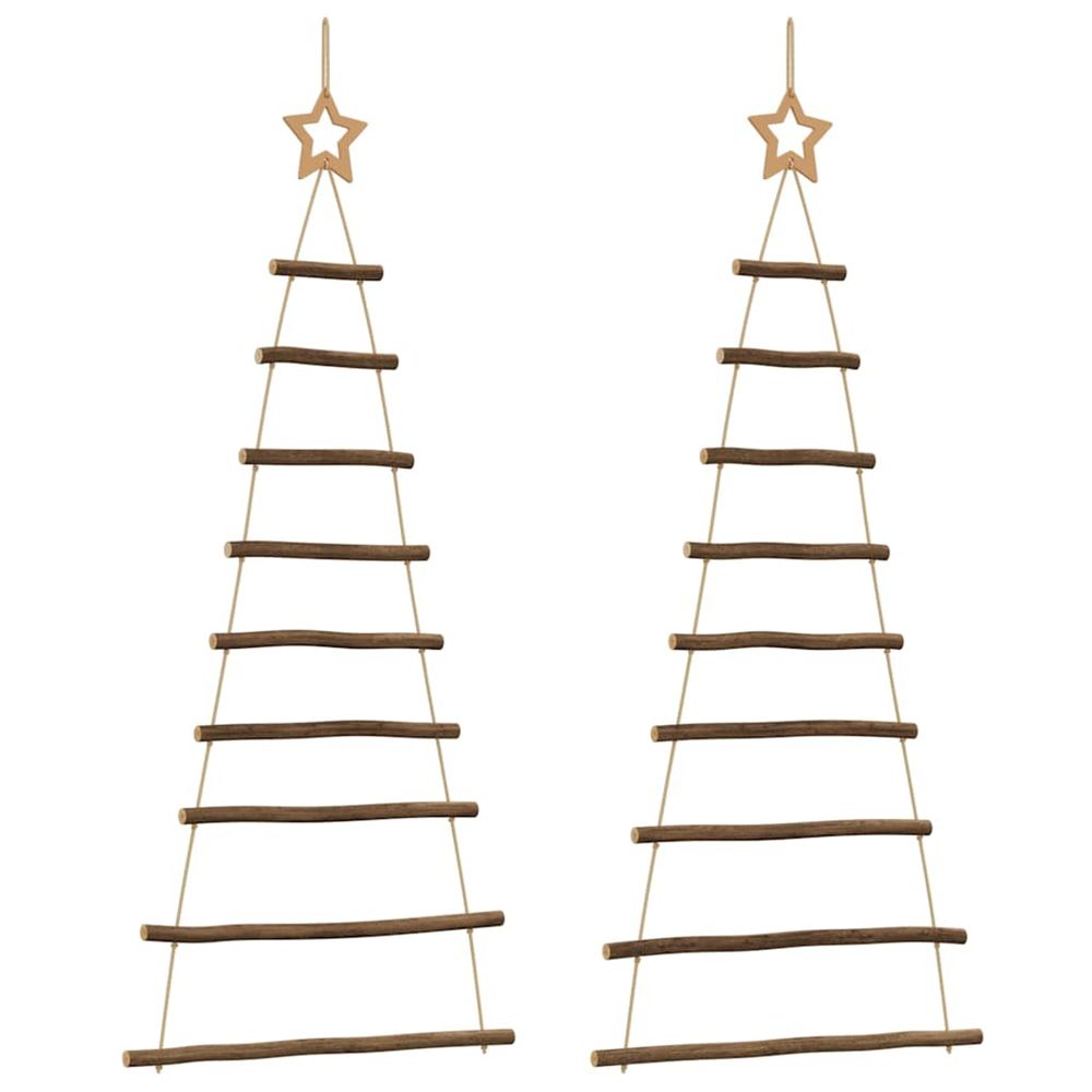 Sapins de noël suspendus avec étoiles supérieures 2 pièces 55 x 120 cm branche naturelle