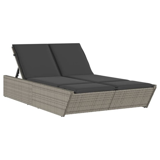 Chaise longue double avec coussins gris résine tressée