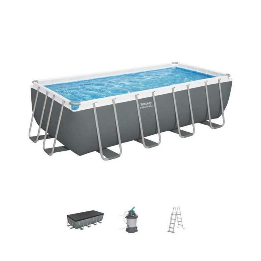 Kit piscine hors sol tubulaire bestway - steel pro max™ - 488 x 244 x 122 cm - rectangulaire (filtre a sable, échelle, bâche