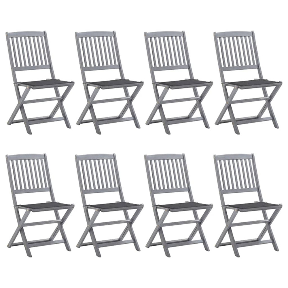 Chaises pliables d'extérieur lot de 8 et coussins bois d'acacia
