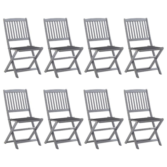 Chaises pliables d'extérieur lot de 8 et coussins bois d'acacia