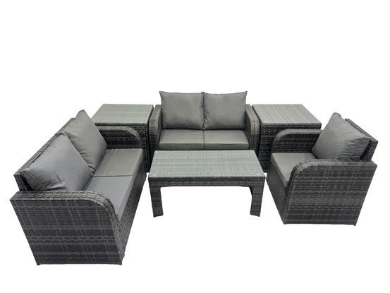 Ensembles de salon de jardin avec 2 tables d'appoint gris foncé mixte