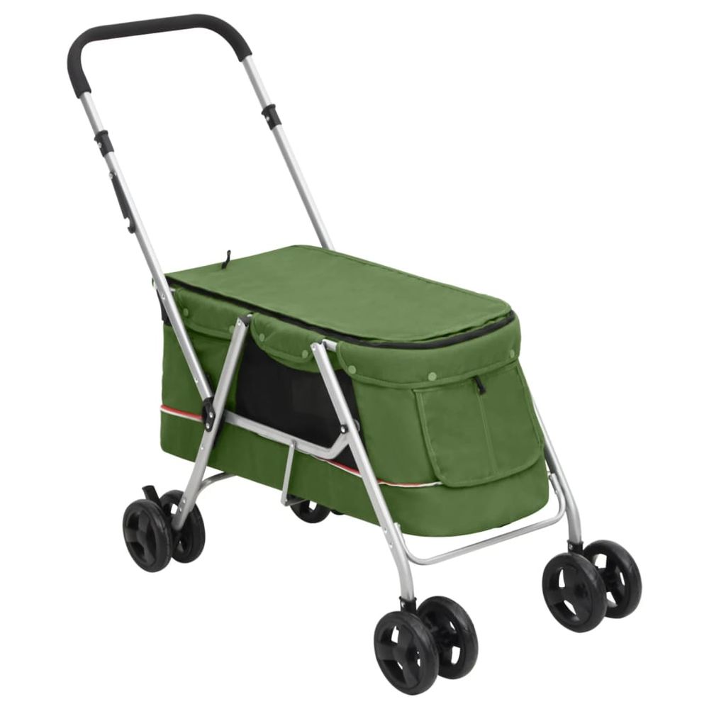 Poussette pour chien pliable en tissu de lin pour sortie en plein air vert