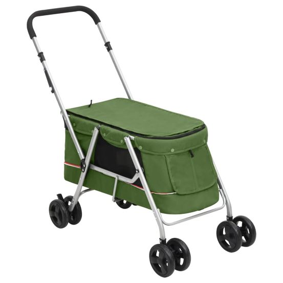 Poussette pour chien pliable en tissu de lin pour sortie en plein air vert