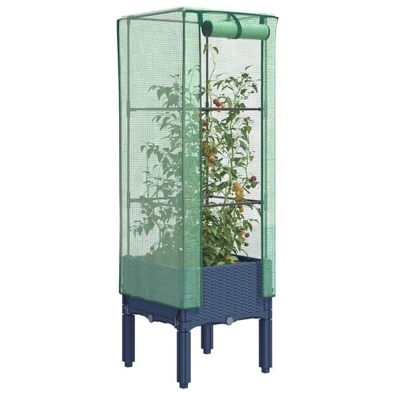 Carré potager sur pied aspect rotin avec serre de culture pour balcon 40x40cm gris