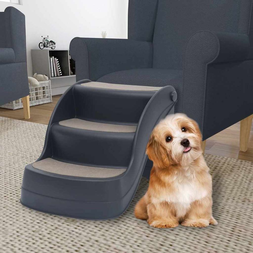 Escalier chien 3 marches pliable feutre antidérapant accès canapé et lit gris foncé