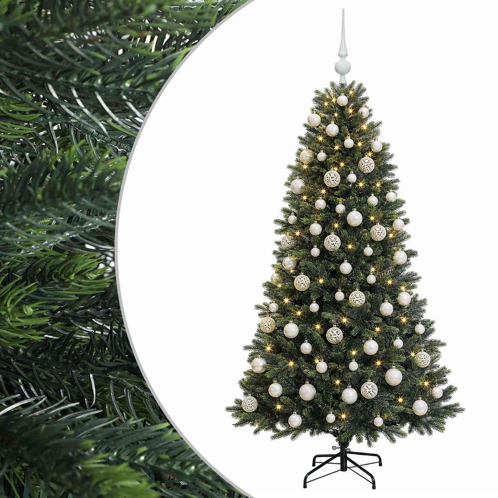 Arbre de noël artificiel avec boule 180 cm 300 led blanc chaud